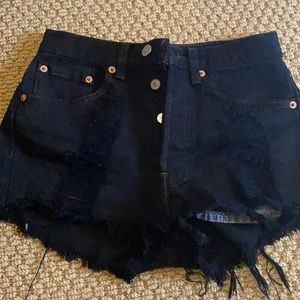 Levi black ripped denim shorts